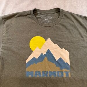 Marmot Thread Mountain Graphic Tee Shirt Olive Green Outdoor Hiking Mens Sz L